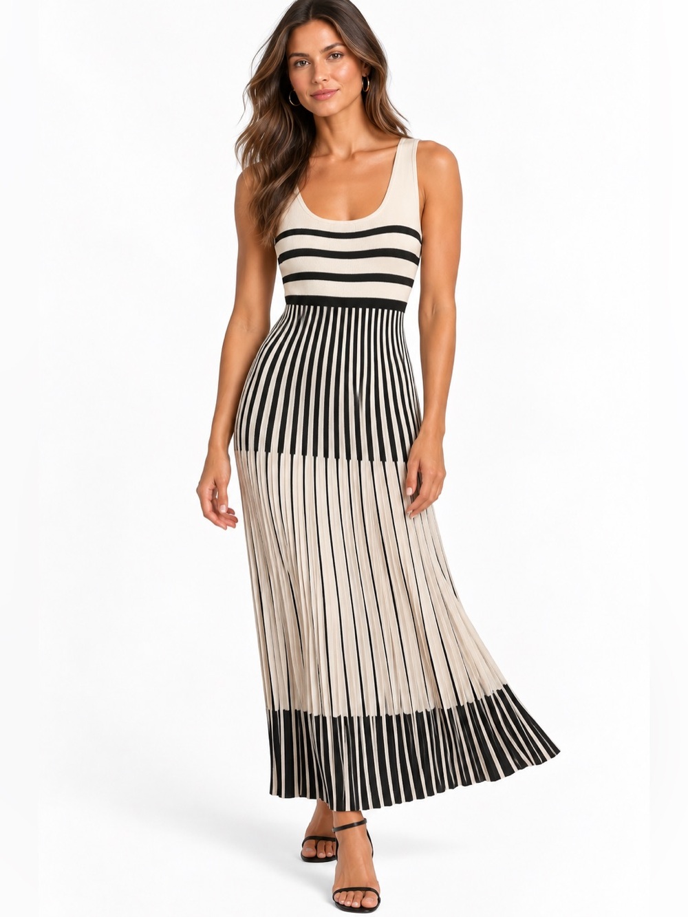 A New Day Sleeveless Striped Knit pleated Maxi Dress